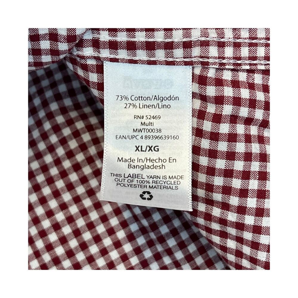 Free Assembly Shirt Men XL Red White Check Cotton Collared Long Sleeve Button-Up - Picture 6 of 8